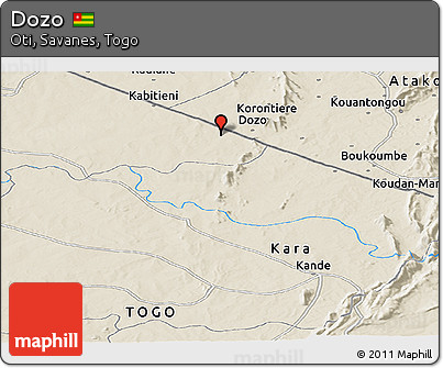 Shaded Relief Panoramic Map of Dozo