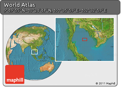 Satellite Location Map of the Area around 10° 7' 21" N, 102° 4' 29" E