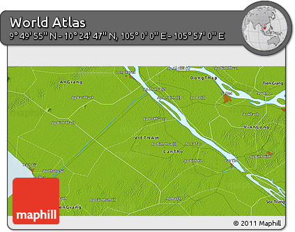 Physical 3D Map of the Area around 10° 7' 21" N, 105° 28' 29" E