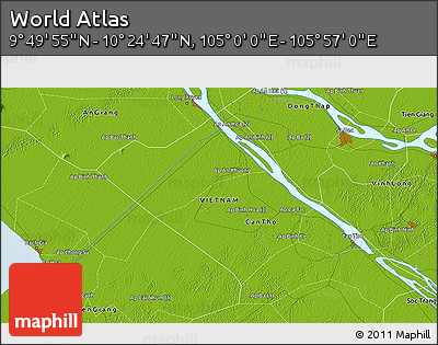 Physical 3D Map of the Area around 10° 7' 21" N, 105° 28' 29" E