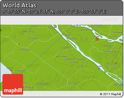 Physical 3D Map of the Area around 10° 7' 21" N, 105° 28' 29" E