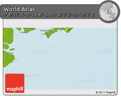 Physical 3D Map of the Area around 10° 7' 21" N, 107° 10' 30" E