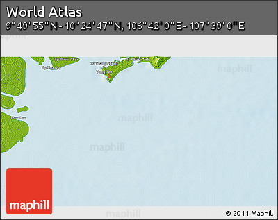 Physical 3D Map of the Area around 10° 7' 21" N, 107° 10' 30" E