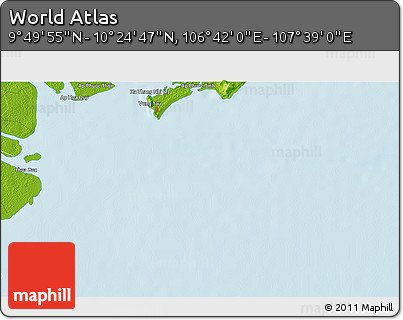 Physical 3D Map of the Area around 10° 7' 21" N, 107° 10' 30" E