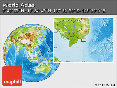 Physical Location Map of the Area around 10° 7' 21" N, 108° 1' 30" E