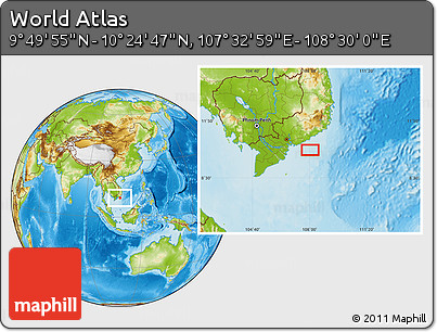 Physical Location Map of the Area around 10° 7' 21" N, 108° 1' 30" E