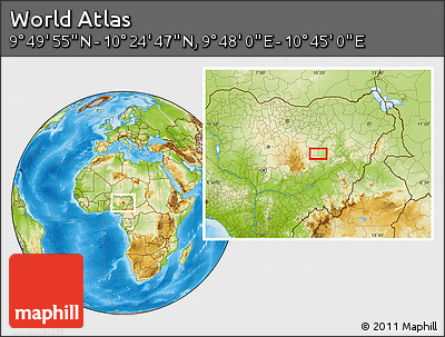 Physical Location Map of the Area around 10° 7' 21" N, 10° 16' 30" E