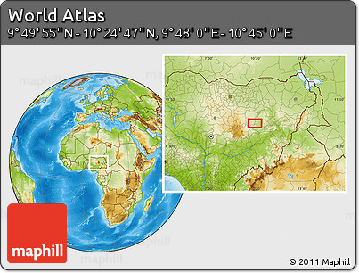 Physical Location Map of the Area around 10° 7' 21" N, 10° 16' 30" E
