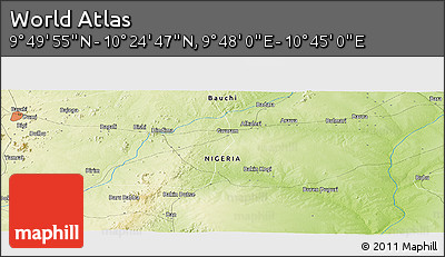 Physical Panoramic Map of the Area around 10° 7' 21" N, 10° 16' 30" E
