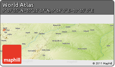 Physical Panoramic Map of the Area around 10° 7' 21" N, 10° 16' 30" E