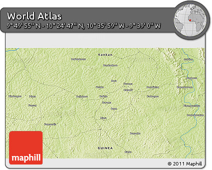Physical 3D Map of the Area around 10° 7' 21" N, 10° 7' 30" W