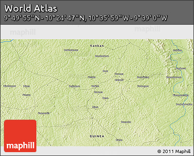 Physical 3D Map of the Area around 10° 7' 21" N, 10° 7' 30" W