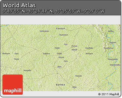 Physical 3D Map of the Area around 10° 7' 21" N, 10° 7' 30" W