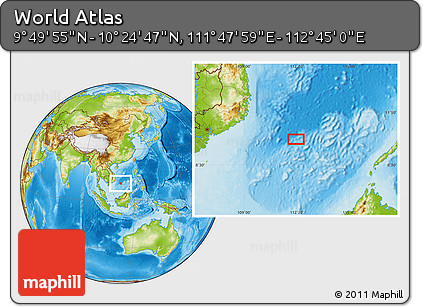 Physical Location Map of the Area around 10° 7' 21" N, 112° 16' 30" E