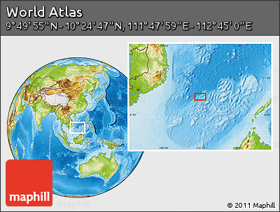 Physical Location Map of the Area around 10° 7' 21" N, 112° 16' 30" E