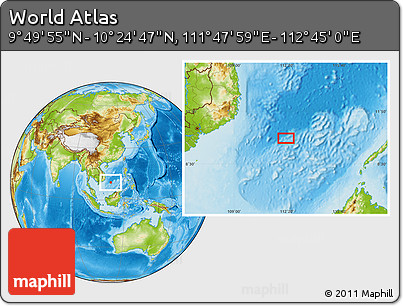 Physical Location Map of the Area around 10° 7' 21" N, 112° 16' 30" E