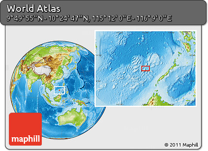 Physical Location Map of the Area around 10° 7' 21" N, 115° 40' 30" E