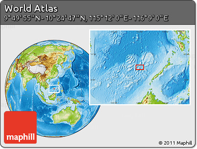 Physical Location Map of the Area around 10° 7' 21" N, 115° 40' 30" E