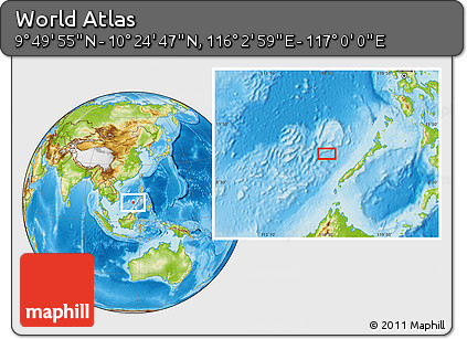 Physical Location Map of the Area around 10° 7' 21" N, 116° 31' 30" E