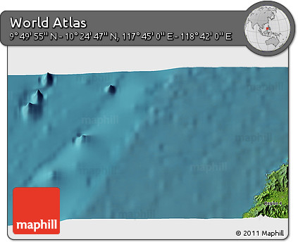 Satellite 3D Map of the Area around 10° 7' 21" N, 118° 13' 29" E