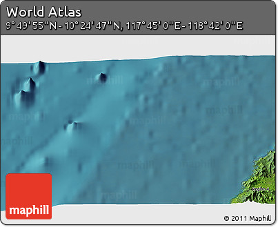 Satellite 3D Map of the Area around 10° 7' 21" N, 118° 13' 29" E