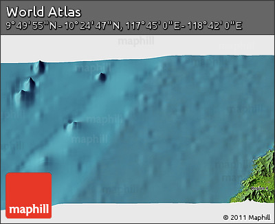 Satellite 3D Map of the Area around 10° 7' 21" N, 118° 13' 29" E