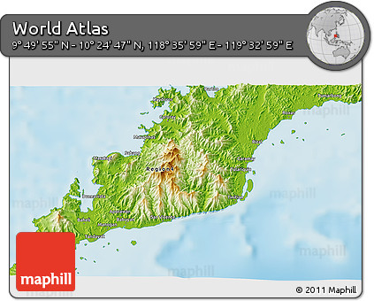 Physical 3D Map of the Area around 10° 7' 21" N, 119° 4' 29" E