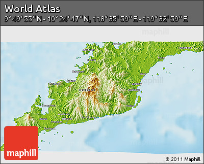 Physical 3D Map of the Area around 10° 7' 21" N, 119° 4' 29" E