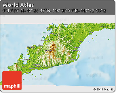 Physical 3D Map of the Area around 10° 7' 21" N, 119° 4' 29" E