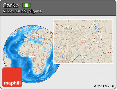 Shaded Relief Location Map of Garko