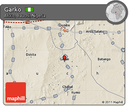 Shaded Relief Map of Garko