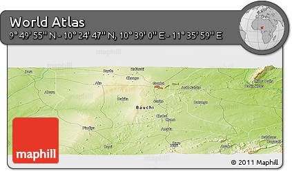 Physical Panoramic Map of the Area around 10° 7' 21" N, 11° 7' 30" E