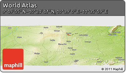 Physical Panoramic Map of the Area around 10° 7' 21" N, 11° 7' 30" E