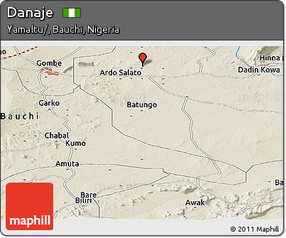Shaded Relief Panoramic Map of Danaje