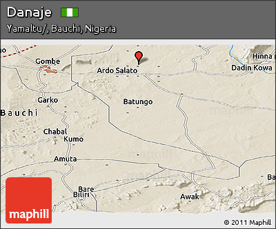 Shaded Relief Panoramic Map of Danaje