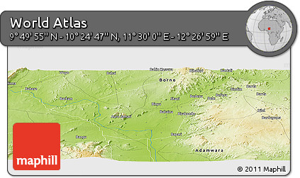 Physical Panoramic Map of the Area around 10° 7' 21" N, 11° 58' 29" E