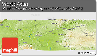 Physical Panoramic Map of the Area around 10° 7' 21" N, 11° 58' 29" E