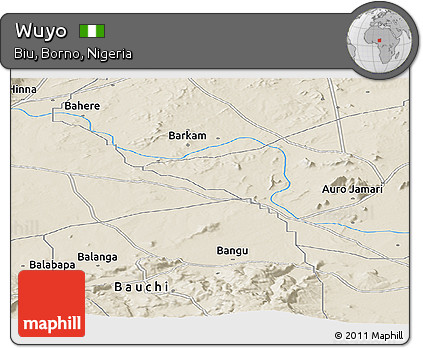 Shaded Relief Panoramic Map of Wuyo
