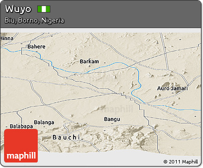 Shaded Relief Panoramic Map of Wuyo
