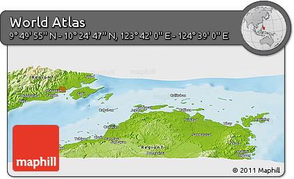 Physical Panoramic Map of the Area around 10° 7' 21" N, 124° 10' 30" E