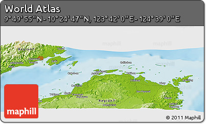 Physical Panoramic Map of the Area around 10° 7' 21" N, 124° 10' 30" E