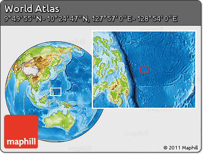 Physical Location Map of the Area around 10° 7' 21" N, 128° 25' 30" E