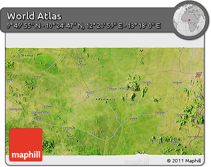 Satellite 3D Map of the Area around 10° 7' 21" N, 12° 49' 29" E