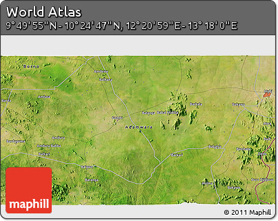 Satellite 3D Map of the Area around 10° 7' 21" N, 12° 49' 29" E