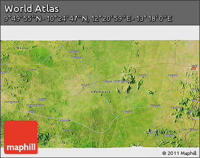 Satellite 3D Map of the Area around 10° 7' 21" N, 12° 49' 29" E