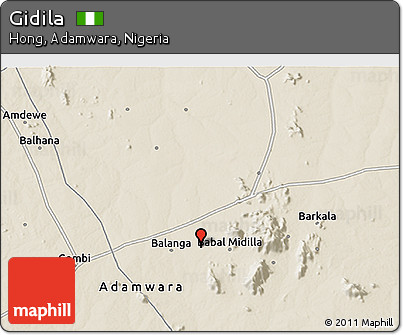 Shaded Relief 3D Map of Gidila