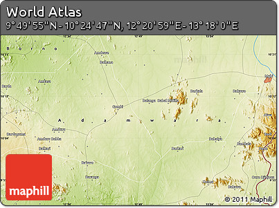 Physical Map of the Area around 10° 7' 21" N, 12° 49' 29" E