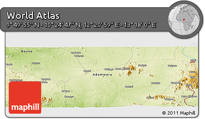 Physical Panoramic Map of the Area around 10° 7' 21" N, 12° 49' 29" E