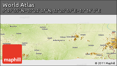 Physical Panoramic Map of the Area around 10° 7' 21" N, 12° 49' 29" E