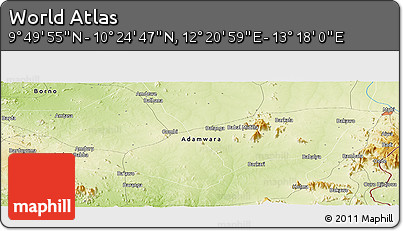 Physical Panoramic Map of the Area around 10° 7' 21" N, 12° 49' 29" E